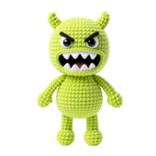 Crochet style chlorine monster chasing a swimsuit