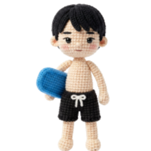 Crochet style swimmer holding a kickboard