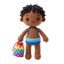 Crochet style swimmer with a colourful mesh bag