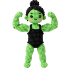 Crochet style swimmer flexing with hand paddles