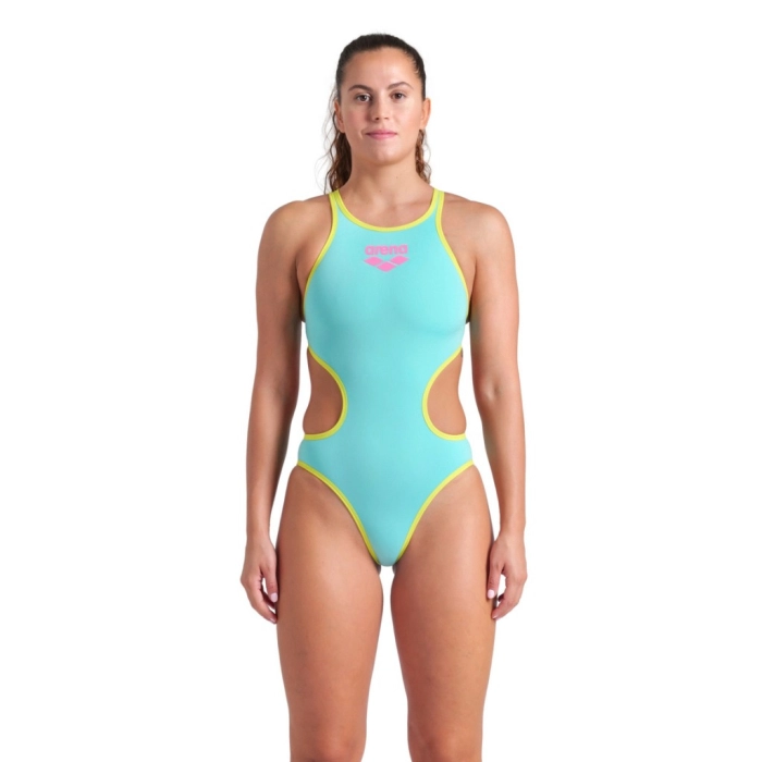Arena Womens One Logo Swimsuit Water/Green | Ness Swimwear