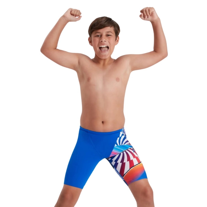 Speedo Boys' Placement Panel Leg Jammer Blue/Orange | Ness
